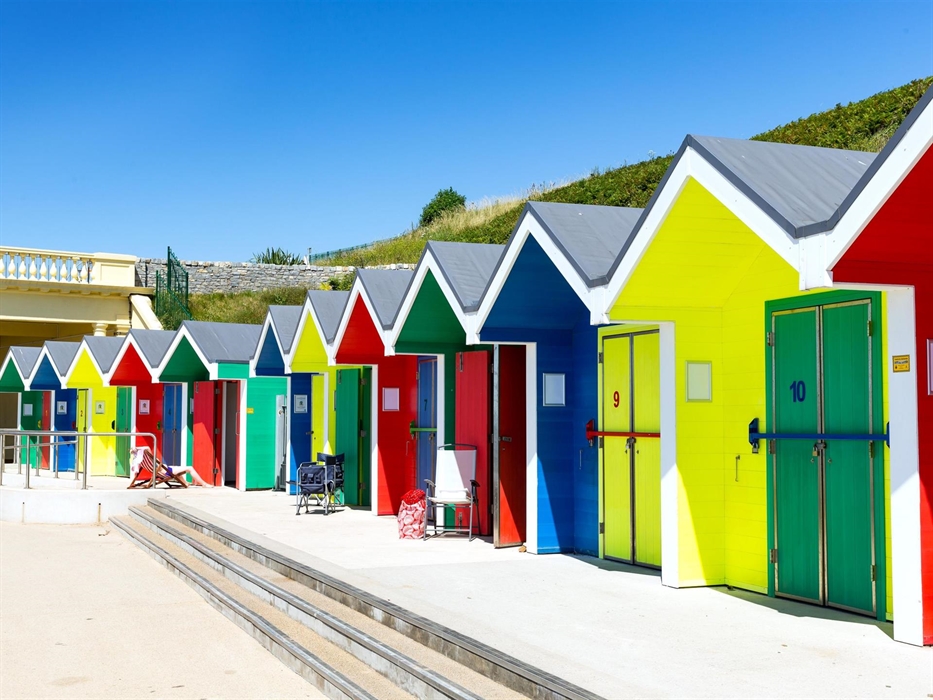 The iconic beach huts at Barry Island.  Available to hire.