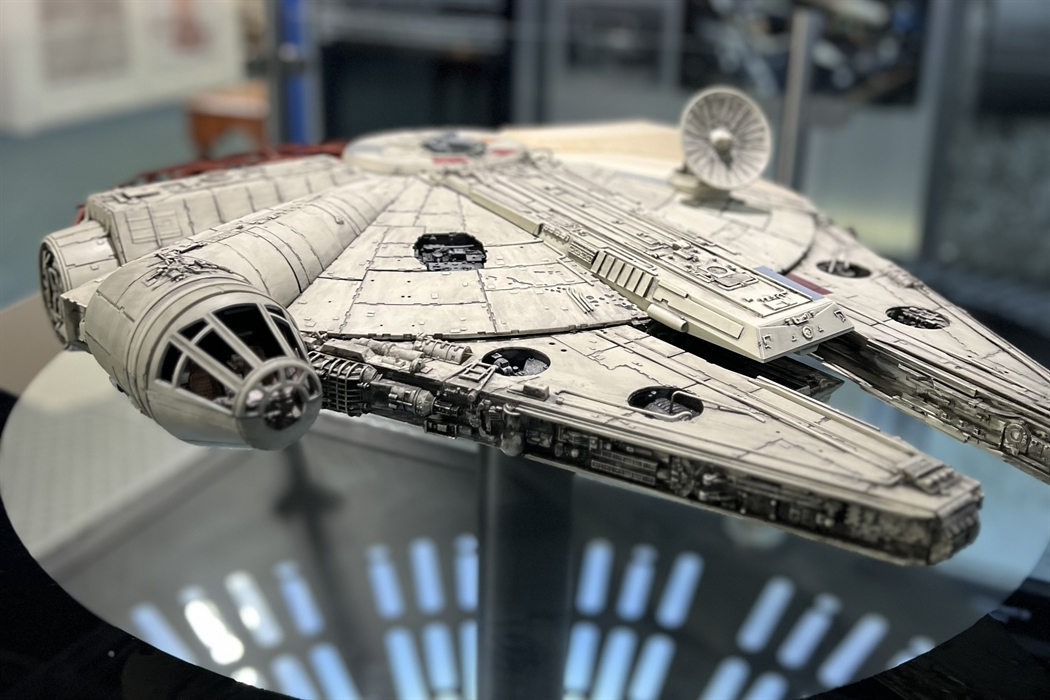 The Millennium Falcon exhibition showing a scale model of the iconic Star Wars starship