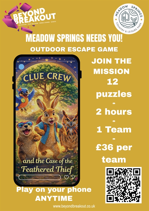 Meadow Springs needs !! Our new outdoor escape game has launched, which challenges teams of up to 6 people to solve 12 puzzles around the park.
Great