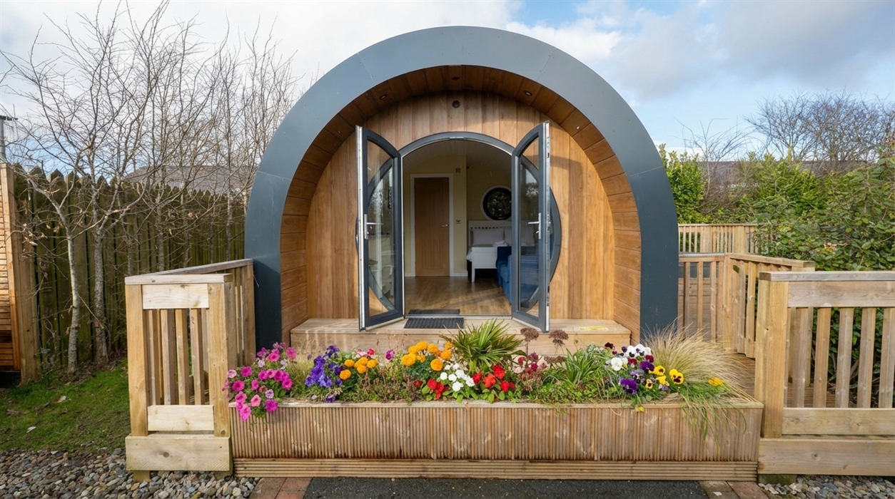 Outside Glamping Pod with Hot Tub
