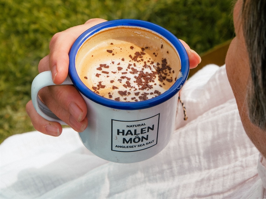 A drink served at Halen Môn's cafe Tide