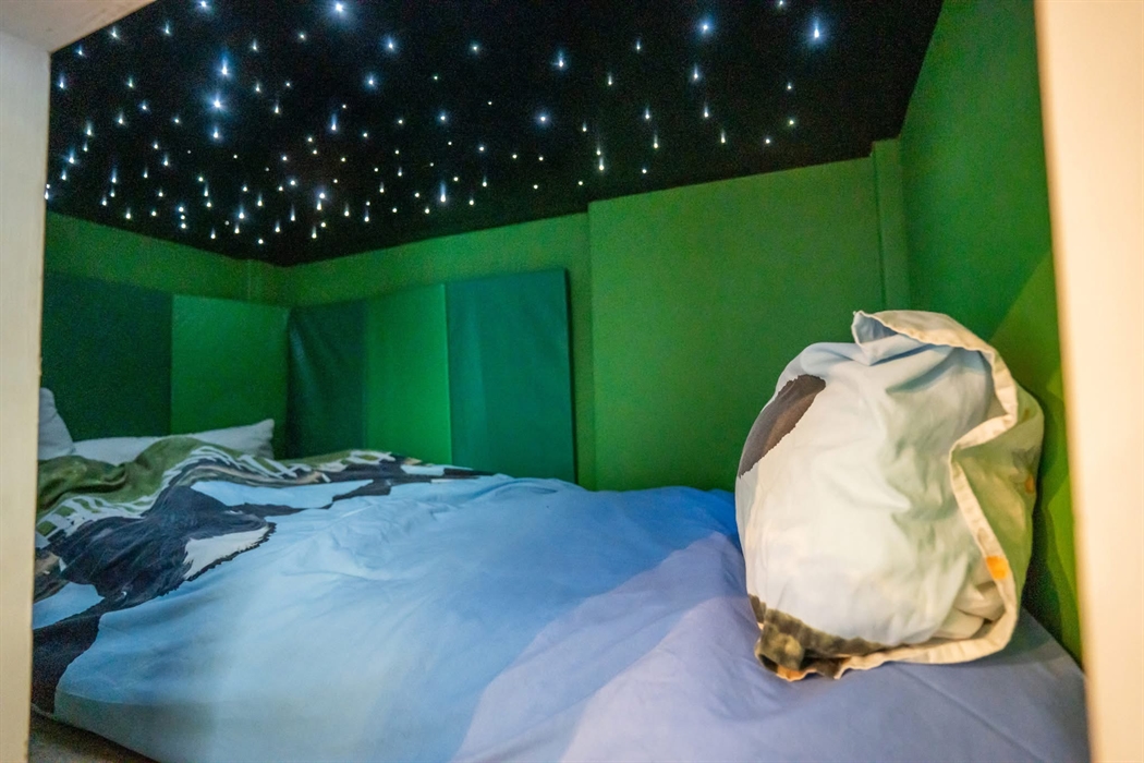 This is the bottom pod, which can be used for a bed like the top pod, or we have it set out like a play / calming den.