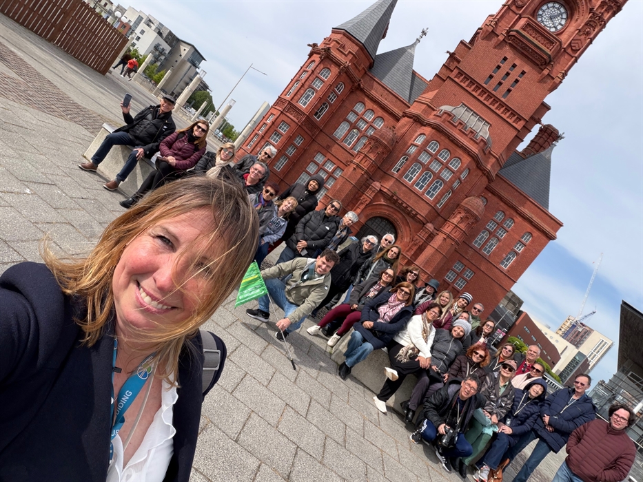 In Cardiff bay with a group