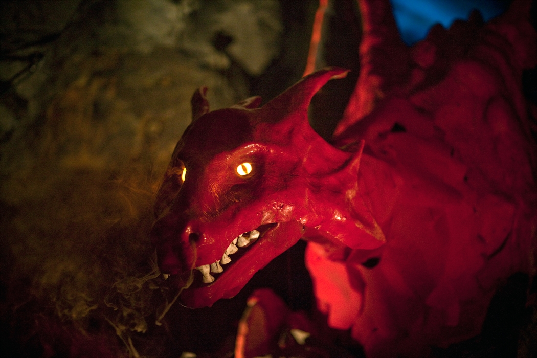 Image of a red dragon at King Arthur's Labyrinth in Corris