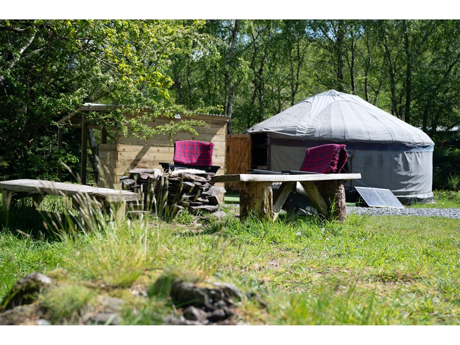 Large yurt with outdoor chairs, Wales yurt holiday