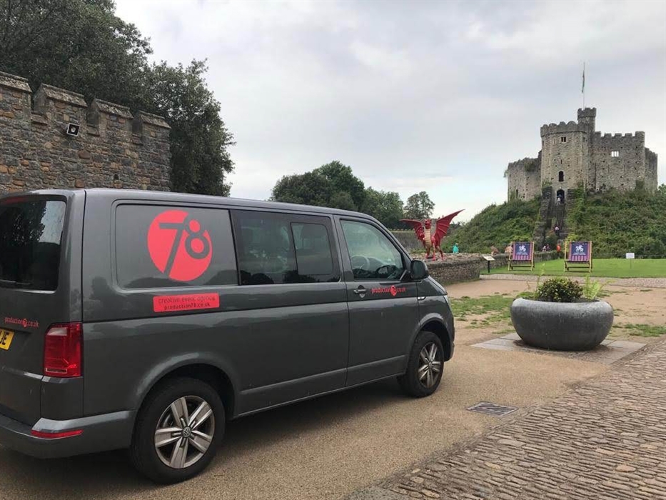 An image of a Production 78 vehicle on location at Cardiff Castle where it delivers a number of events every year