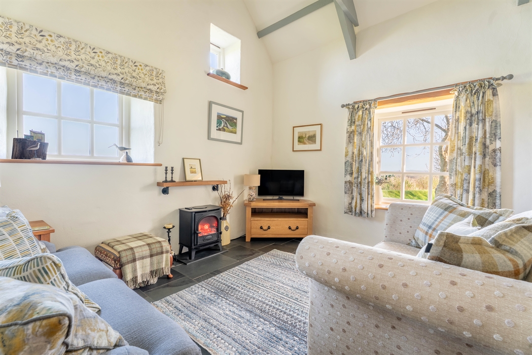 Pencaer Cottage - Lounge with sea and garden views (dual aspect)