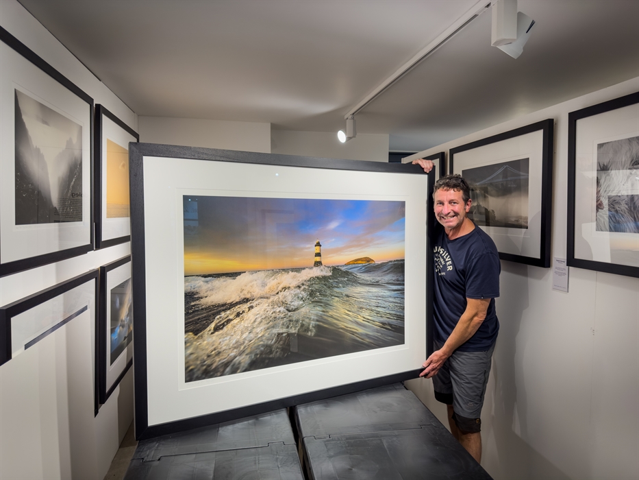 In the gallery preparing an A0 framed print of Penmon Lighthouse (Anglesey), ready for collection by a Cheshire-based customer. The title of this prin