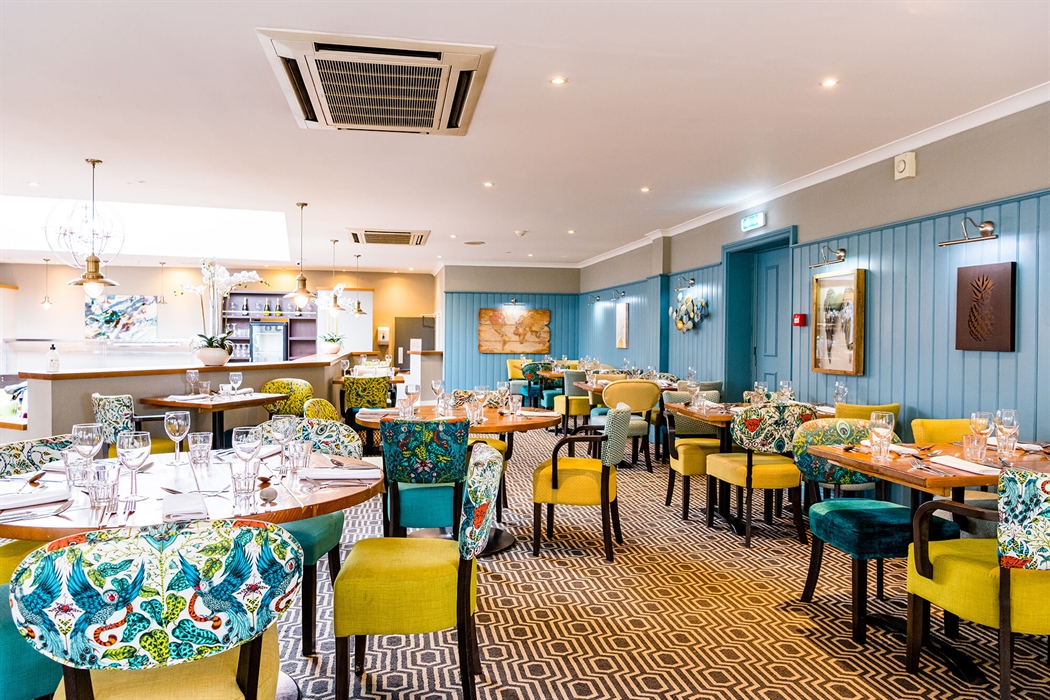 Interior of Oscar’s Brasserie at Rossett Hall Hotel.