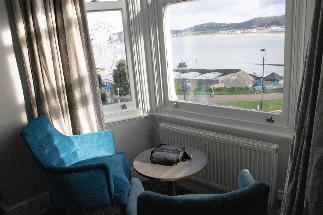 View from the window of a Superior Sea View bedroom at The Belmont Hotel Llandudno overlooking Llandudno Bay.