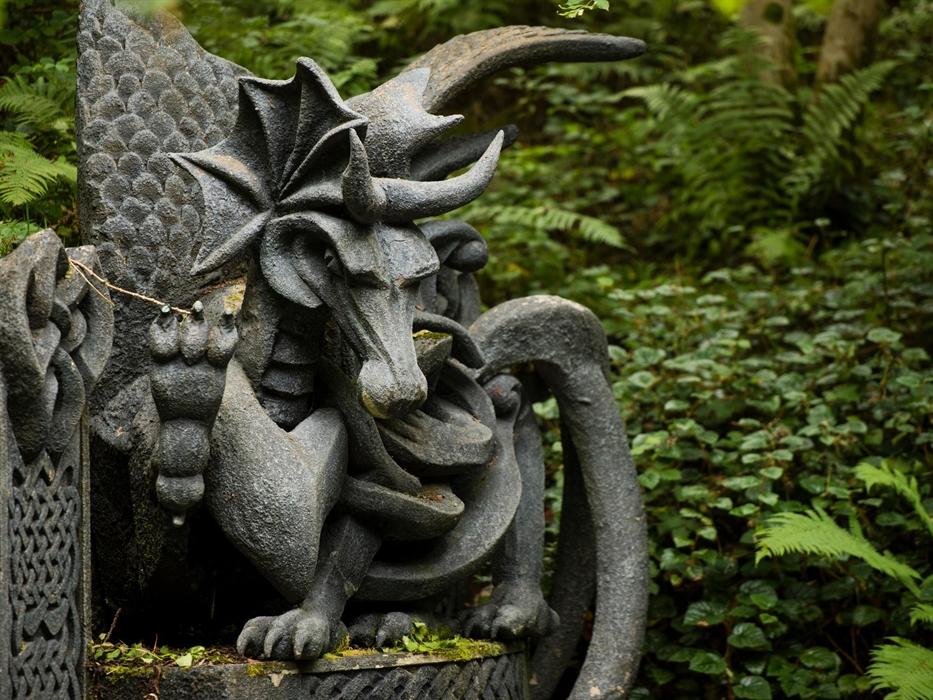 The entrance to King Arthur's Labyrinth in Mid Wales with its Dragon Guardian.