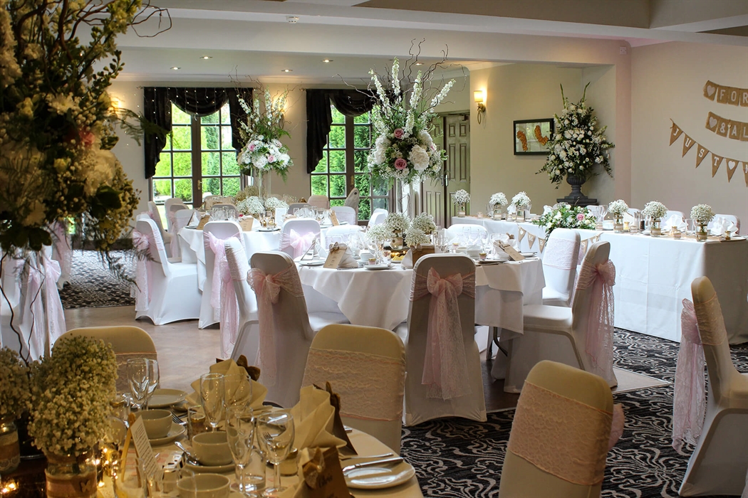 Wedding ceremony setup at Rossett Hall Hotel.