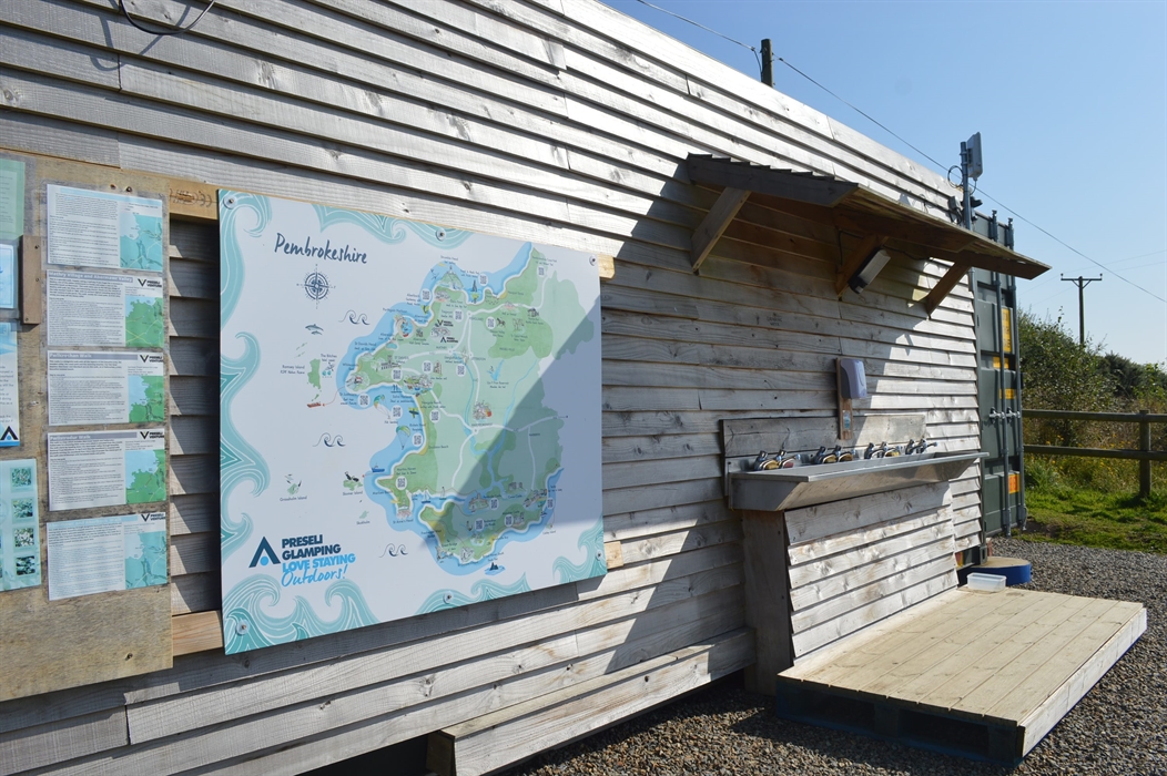 Dishwashing facilities outside the toilet and shower block, interactive activity map of Pembrokeshire
